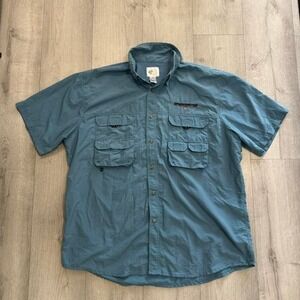 Bassmaster Fishing Shirt Blue Vented Button Up Outdoors Short Sleeve XL